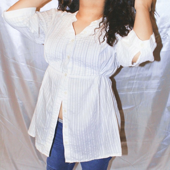 Tops - White stripped cotton blouse with back tie